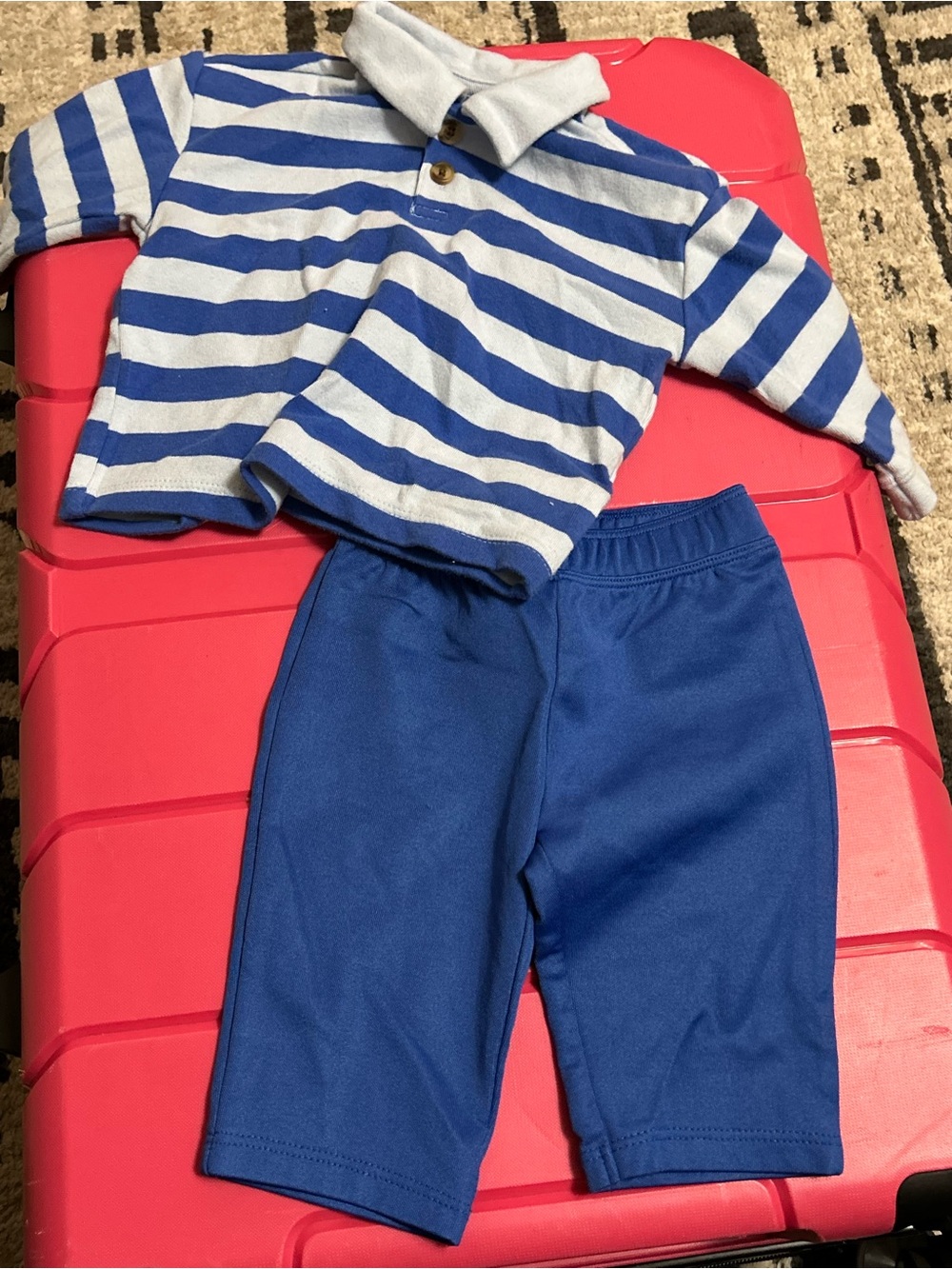 Kids Blue Striped Polo Top and Solid Blue Bottoms Set